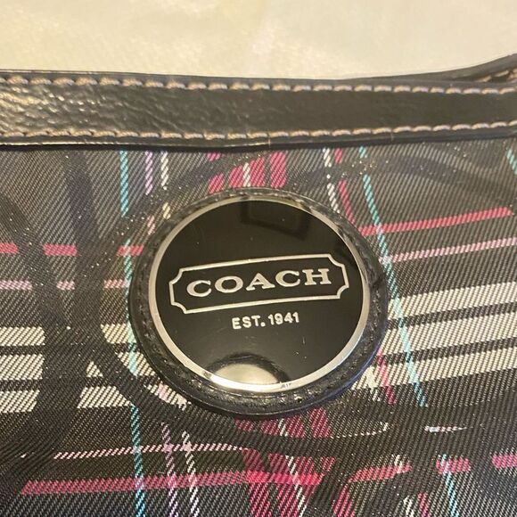 Coach Tartan plaid  tote bag logo glitter leather and canvas designer - Picture 12 of 16